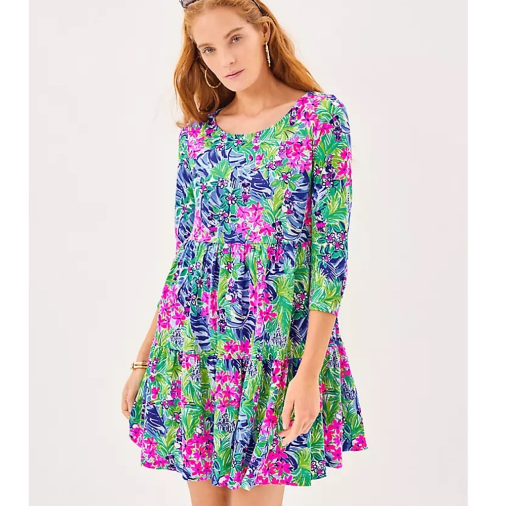 Lilly Pulitzer Geanna 3/4 Sleeve Dress | Resort White Disney Dreamin | Minnie